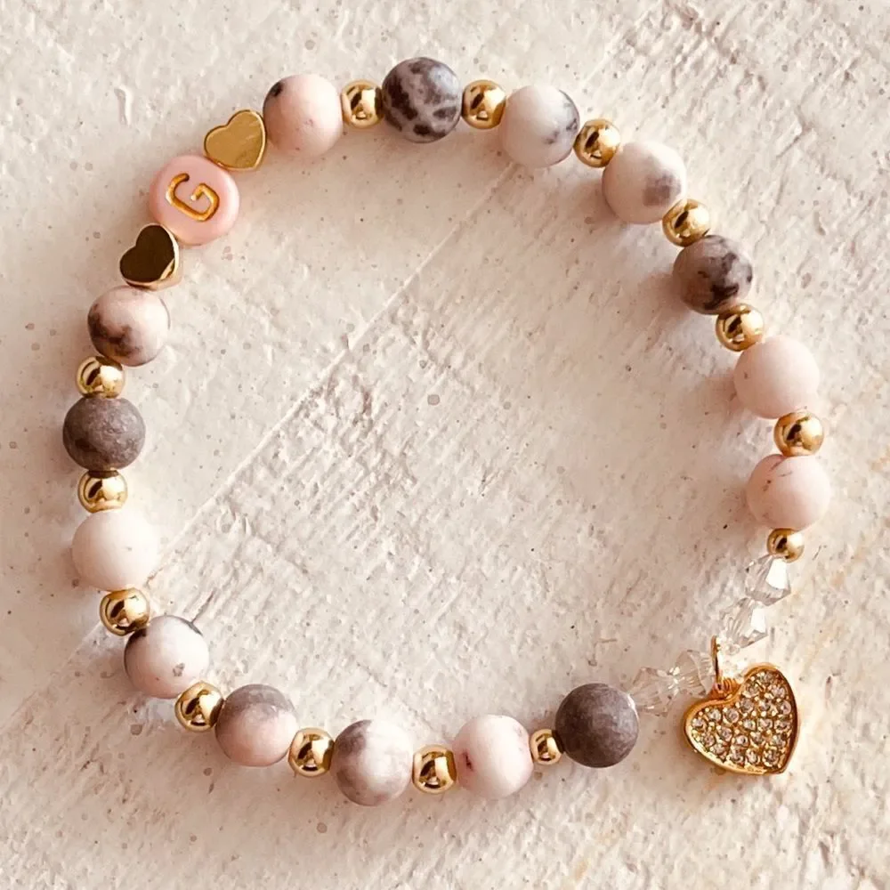 14k Gold Heart Personalized Initial Bracelet